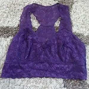 NEW French Affair plum lace halter bralette sz L